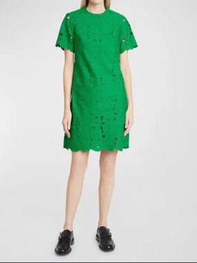ERDEM Green Floral Lace V-Neck Midi Dress size US8